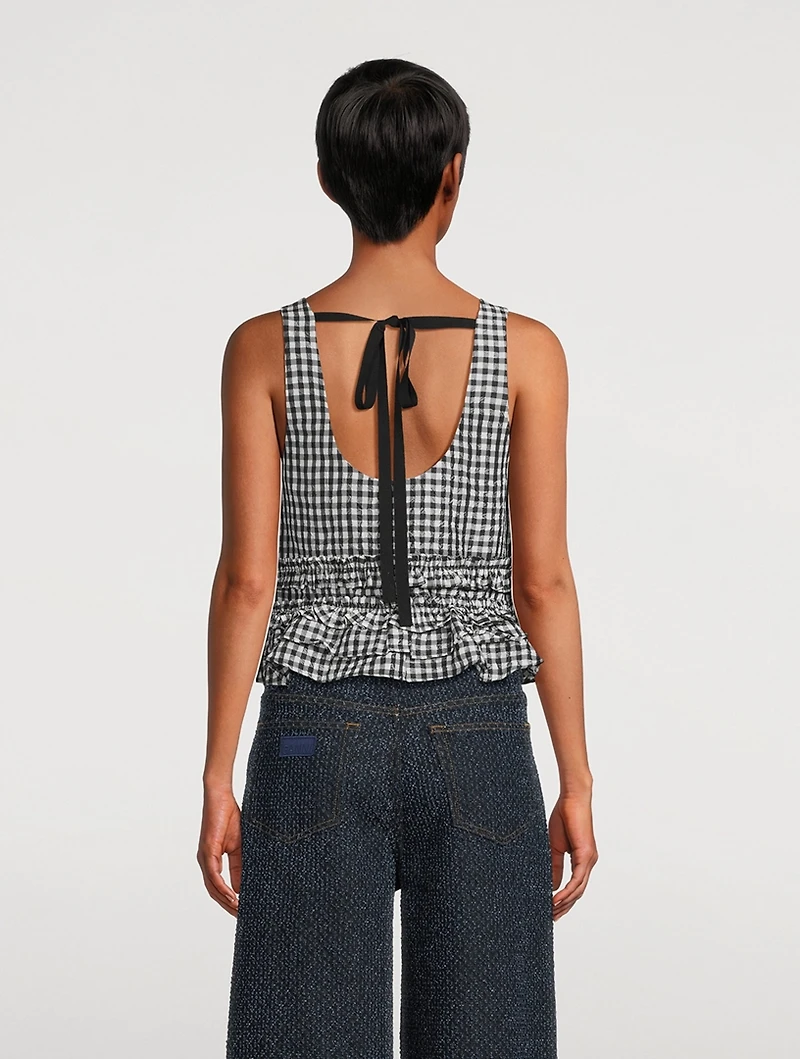 Crinkled Blouse Gingham Print