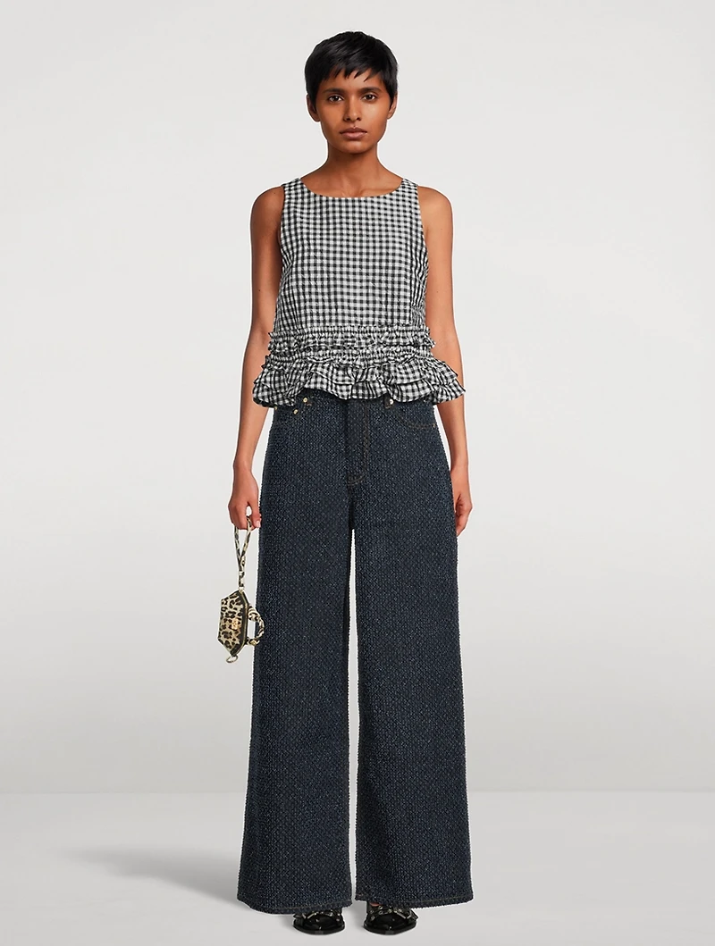 Crinkled Blouse Gingham Print