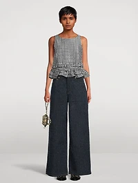 Crinkled Blouse Gingham Print