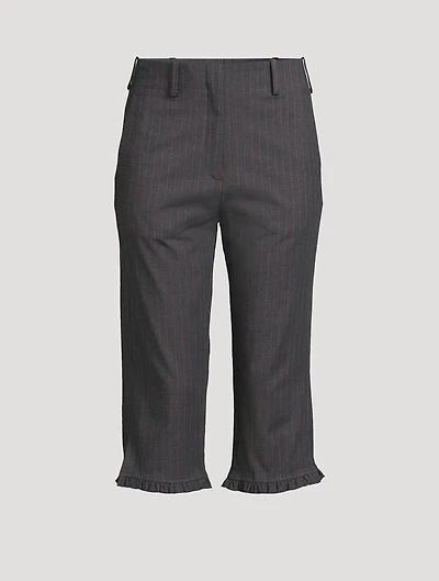 Ruffled Capri Pants Pinstripe Print