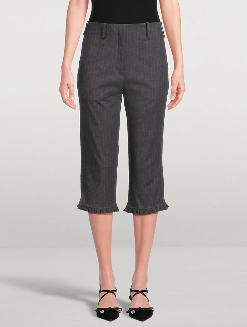 Ruffled Capri Pants Pinstripe Print