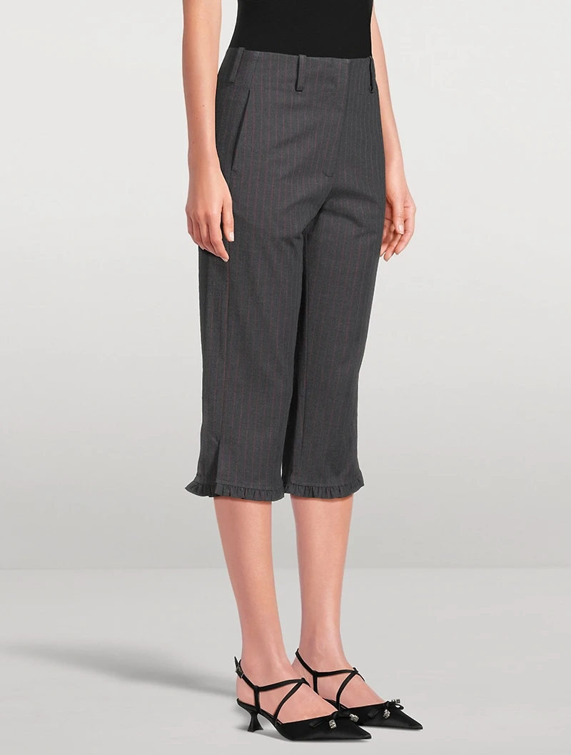 Ruffled Capri Pants Pinstripe Print