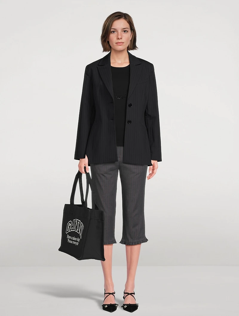 Ruffled Capri Pants Pinstripe Print