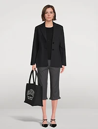 Ruffled Capri Pants Pinstripe Print