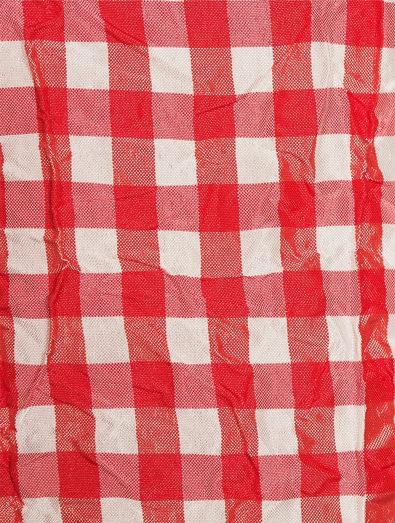 Crinkled Tie-Front Blouse Gingham Print