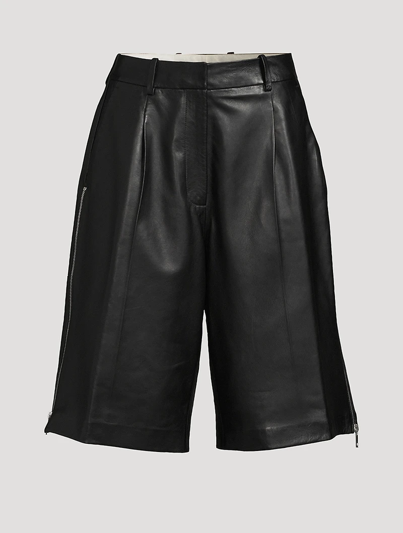 Side-Zip Leather Shorts