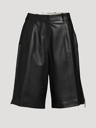 Side-Zip Leather Shorts