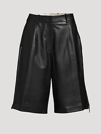 Side-Zip Leather Shorts