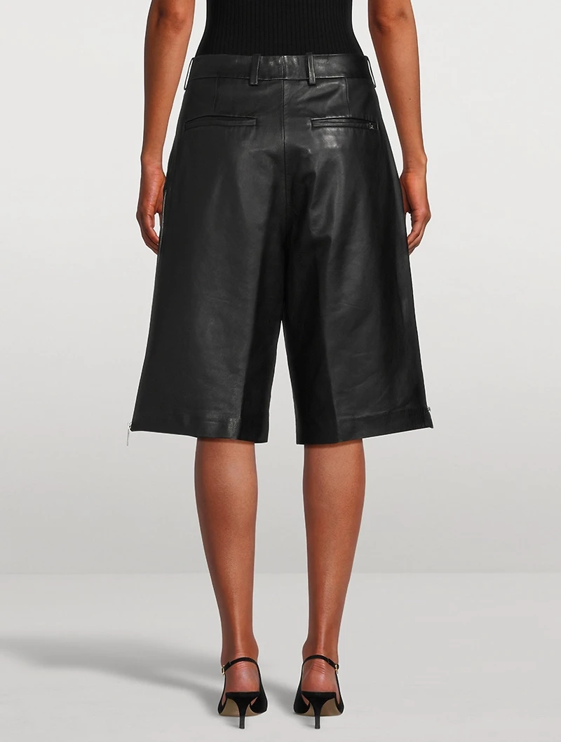 Side-Zip Leather Shorts