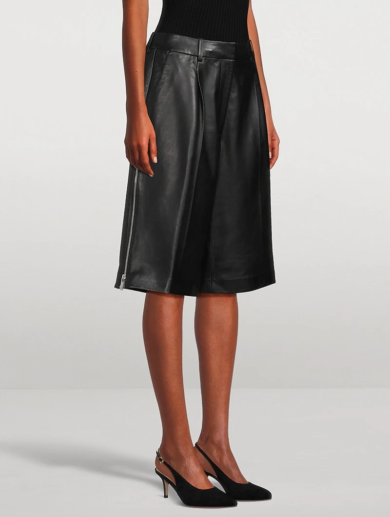 Side-Zip Leather Shorts