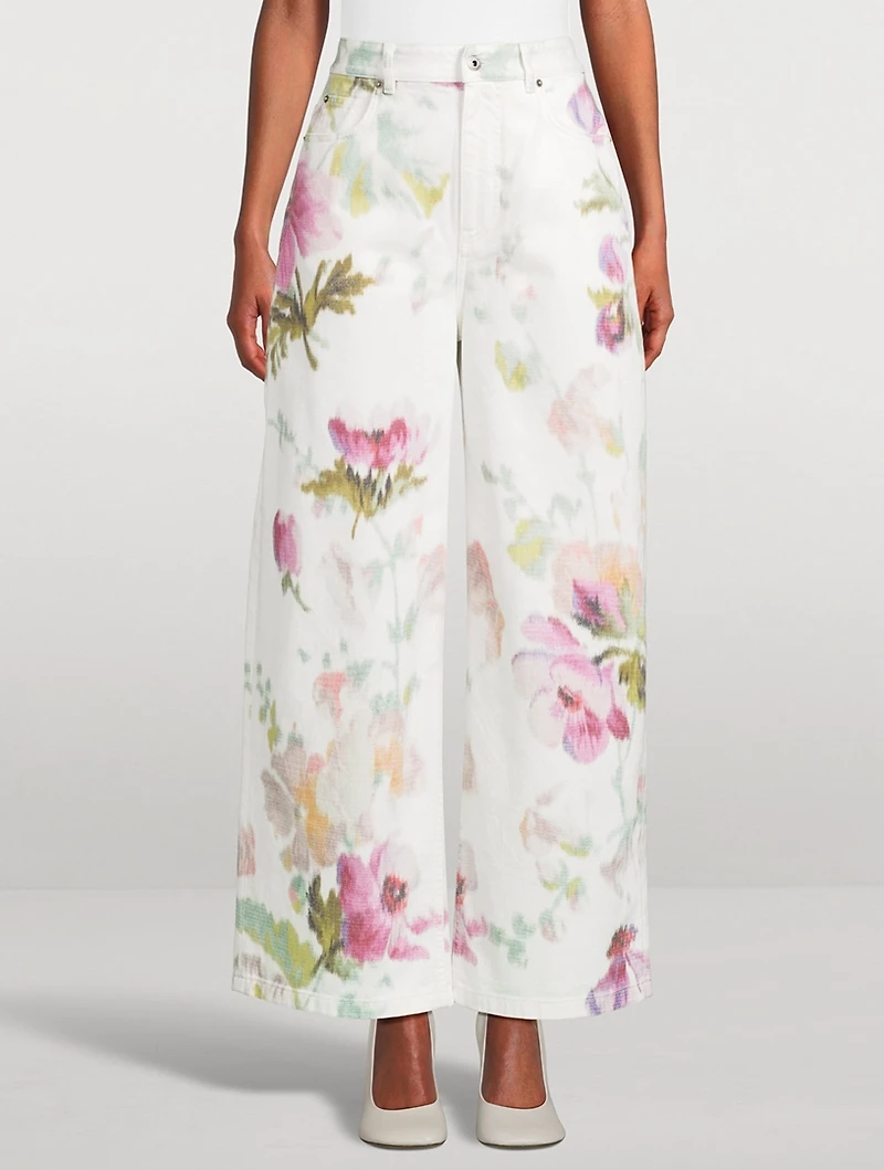 Wide-Leg Jeans Floral Print
