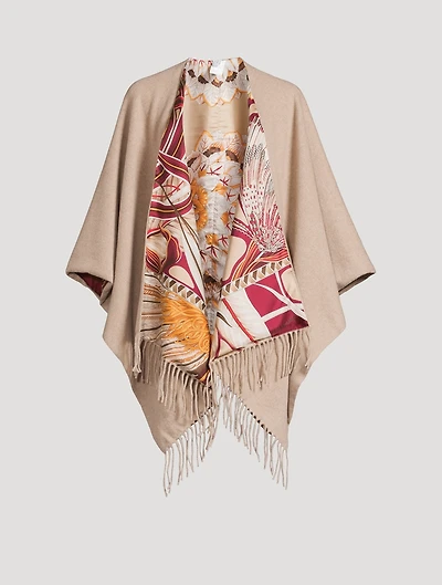 Cashmere Wool Poncho In Giada Print