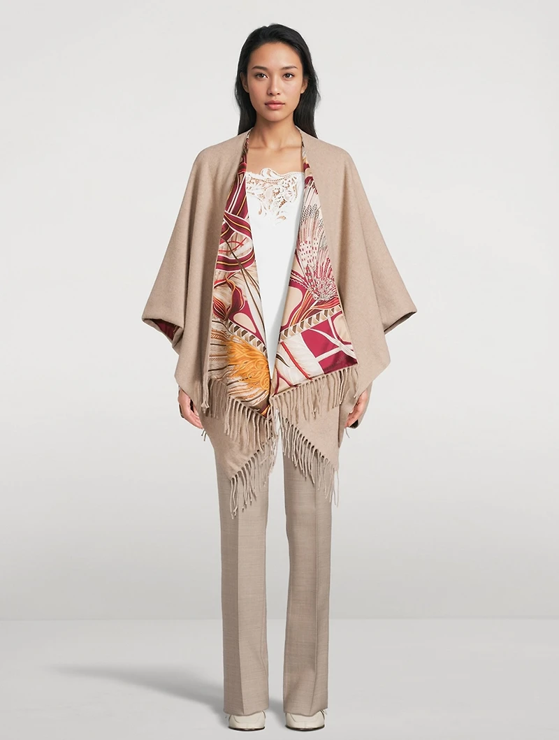 Cashmere Wool Poncho In Giada Print