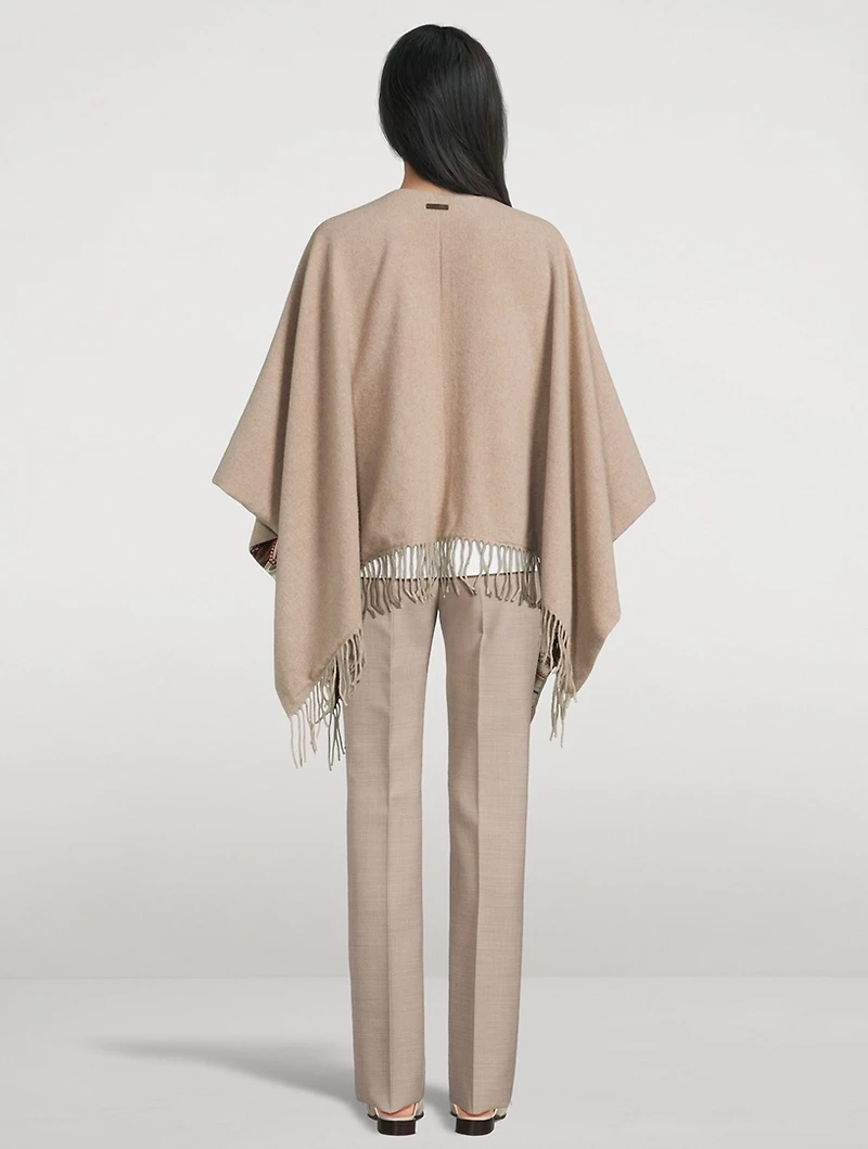 Cashmere Wool Poncho In Giada Print