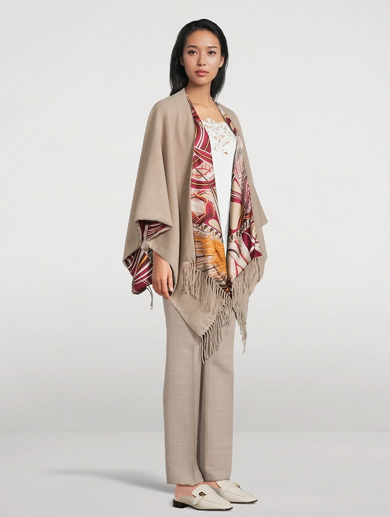 Cashmere Wool Poncho In Giada Print