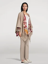 Cashmere Wool Poncho In Giada Print