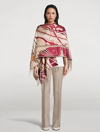 Cashmere Wool Poncho In Giada Print