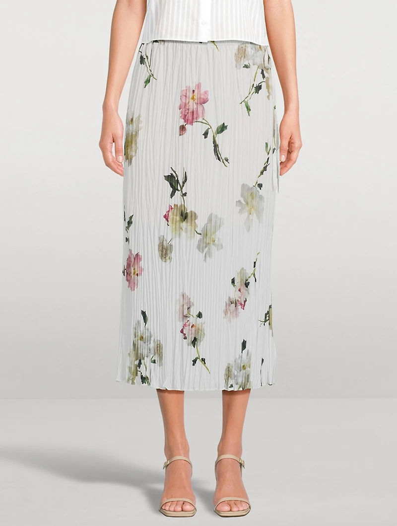 Pleated Midi Skirt Wilted Peony Print