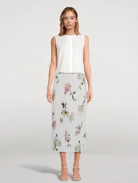 Pleated Midi Skirt Wilted Peony Print
