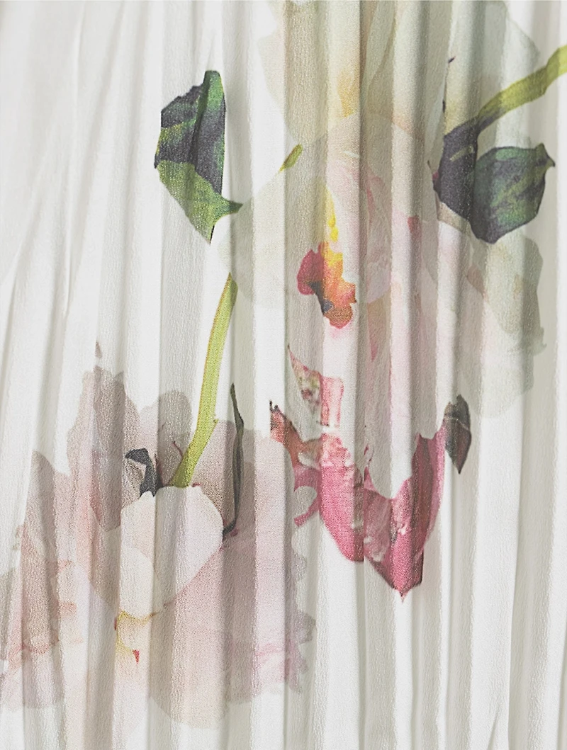 Pleated Midi Skirt Wilted Peony Print
