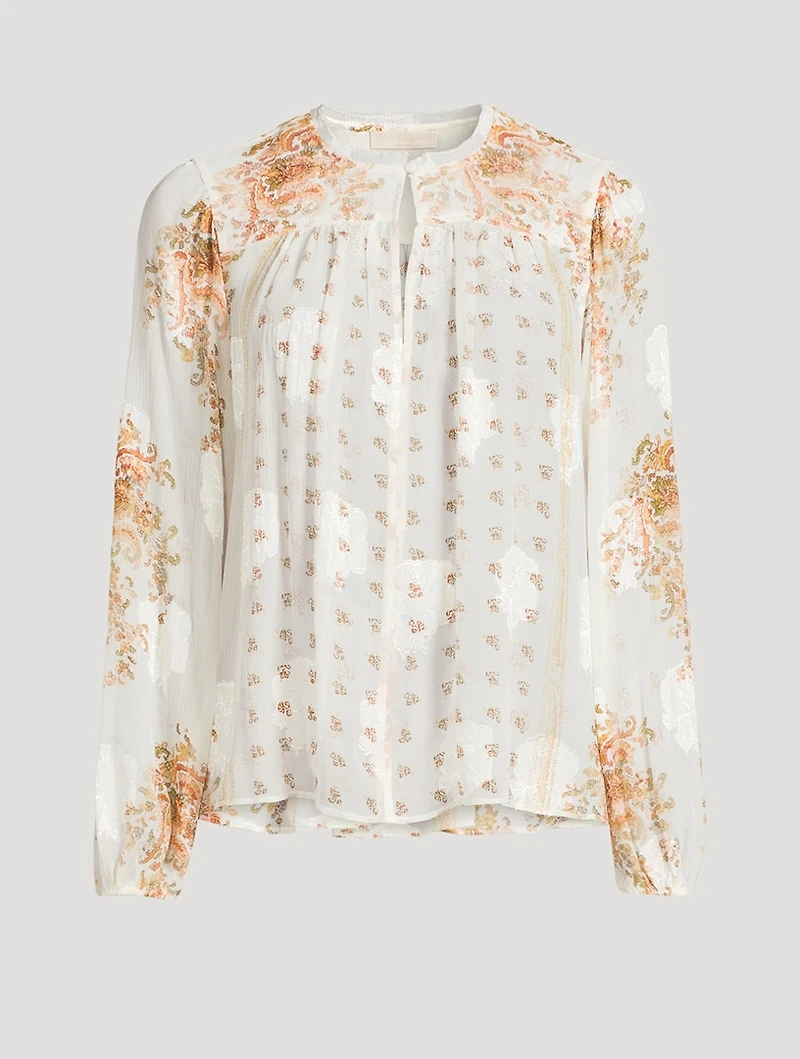 Aster Chiffon Blouse Botanical Print