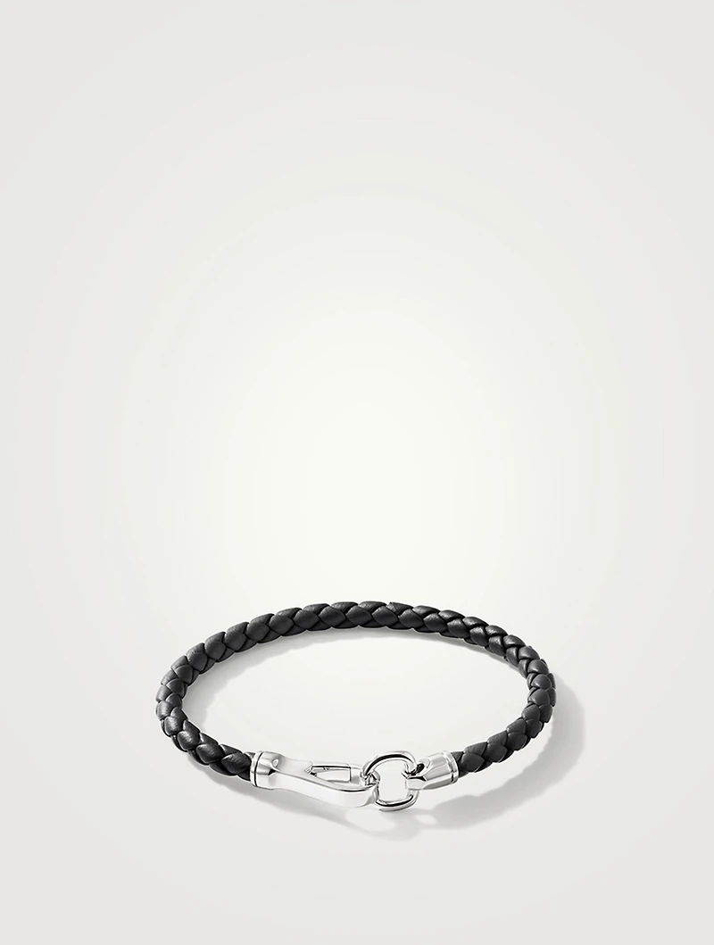 Sterling Silver And Leather Hook Clasp Bracelet