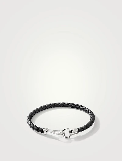 Sterling Silver And Leather Hook Clasp Bracelet