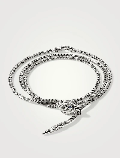 Naga Triple Wrap 2.5mm Necklace With Blue Sapphire