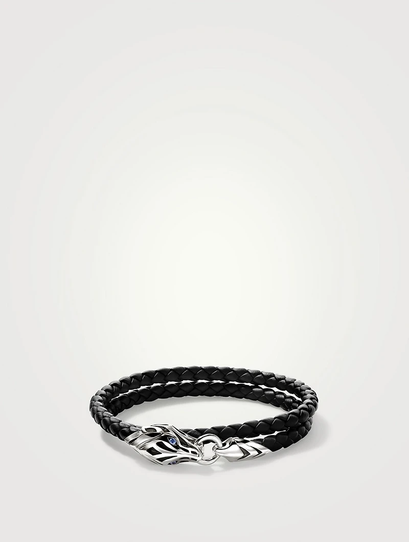Naga Leather And Sterling Silver Wrap Bracelet With Blue Sapphire