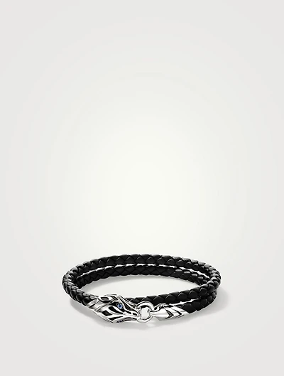 Naga Leather And Sterling Silver Wrap Bracelet With Blue Sapphire