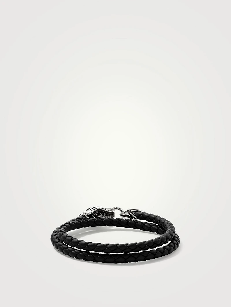 Naga Leather And Sterling Silver Wrap Bracelet With Blue Sapphire