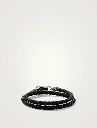 Naga Leather And Sterling Silver Wrap Bracelet With Blue Sapphire