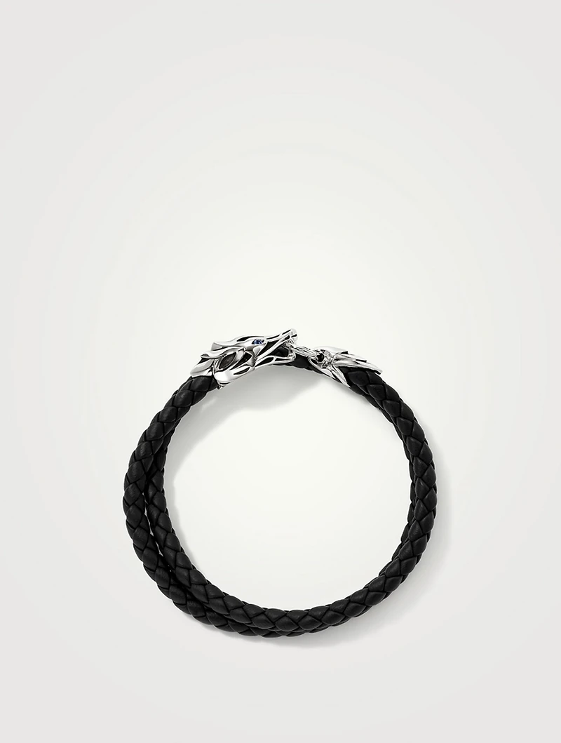 Naga Leather And Sterling Silver Wrap Bracelet With Blue Sapphire