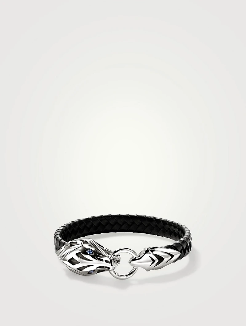 Naga Leather And Sterling Silver Bracelet With Blue Sapphire