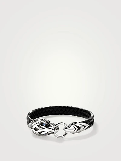 Naga Leather And Sterling Silver Bracelet With Blue Sapphire