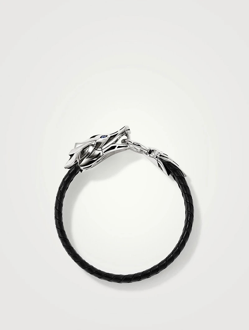 Naga Leather And Sterling Silver Bracelet With Blue Sapphire