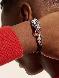 Naga Leather And Sterling Silver Bracelet With Blue Sapphire