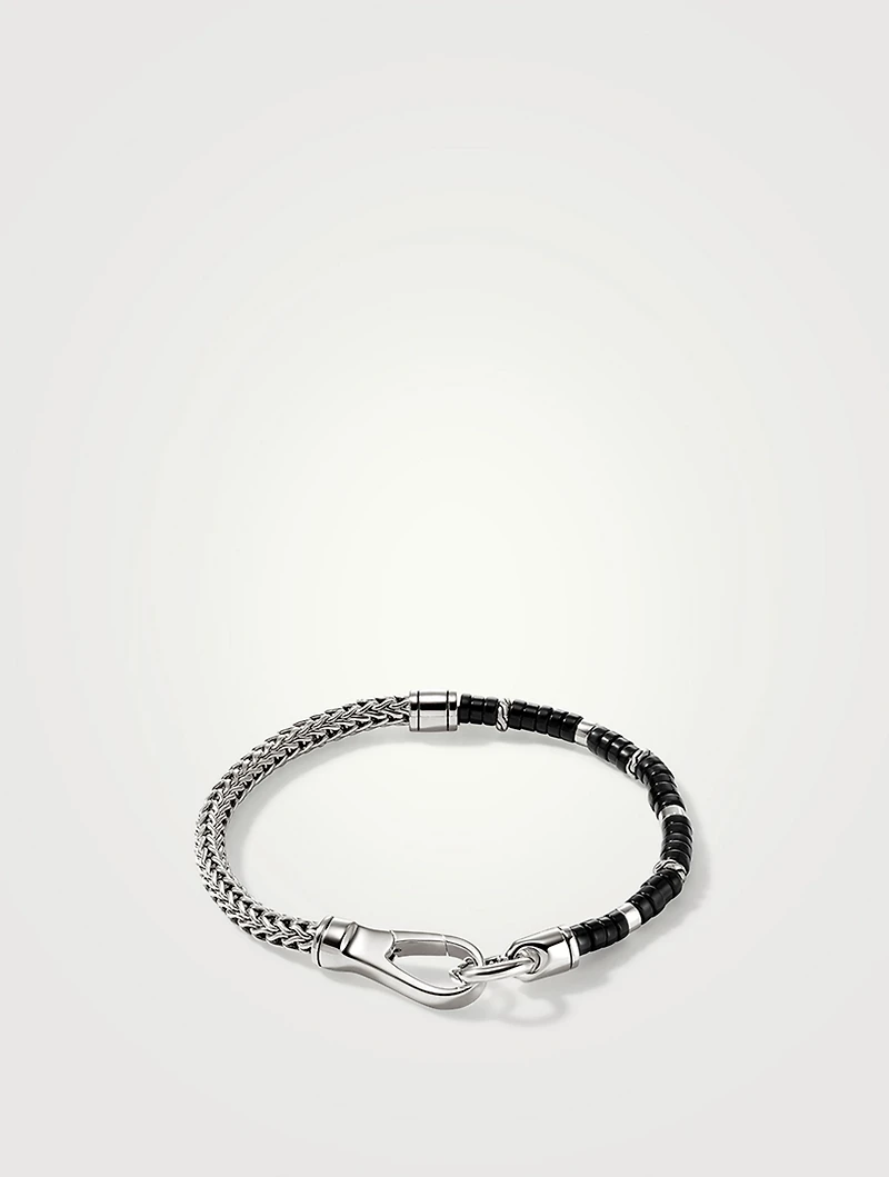 Sterling Silver Heishi Chain Bracelet With Gemstones