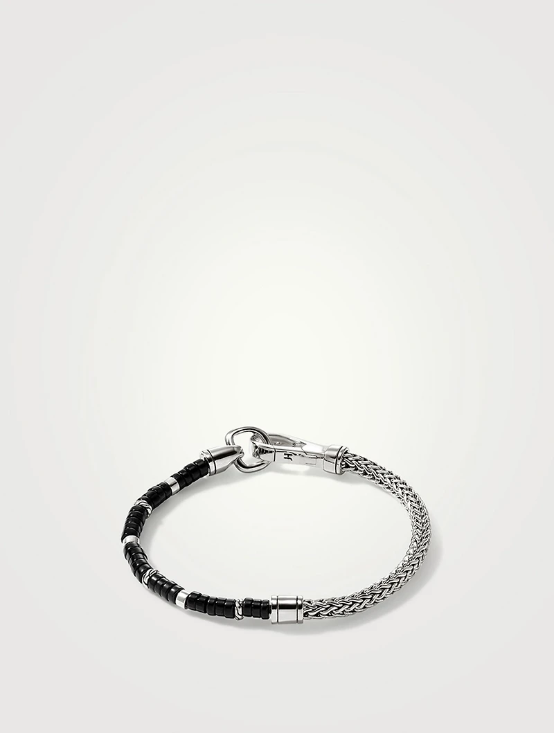 Sterling Silver Heishi Chain Bracelet With Gemstones