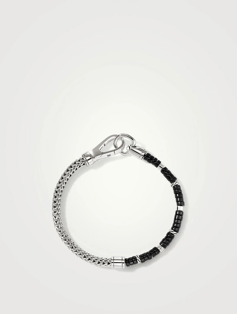 Sterling Silver Heishi Chain Bracelet With Gemstones