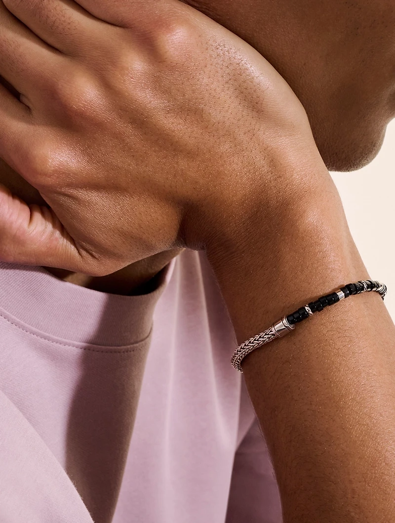 Sterling Silver Heishi Chain Bracelet With Gemstones