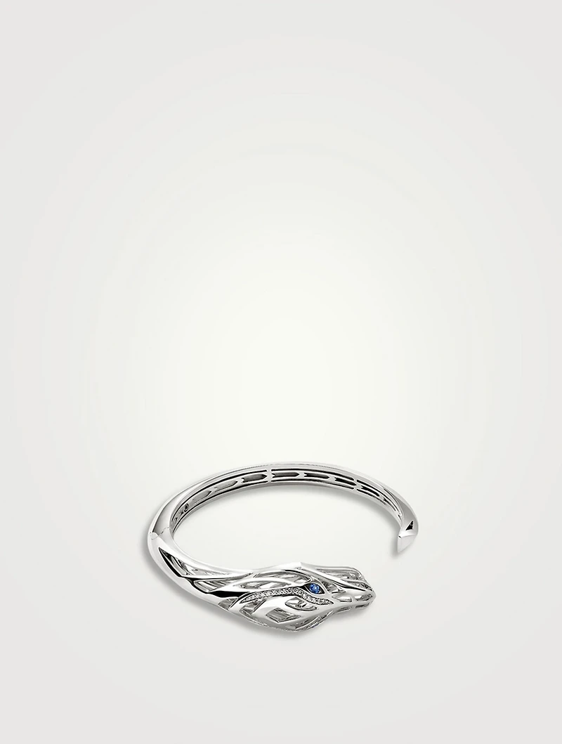 Naga Cuff Bracelet With Pavé Diamonds And Blue Sapphire