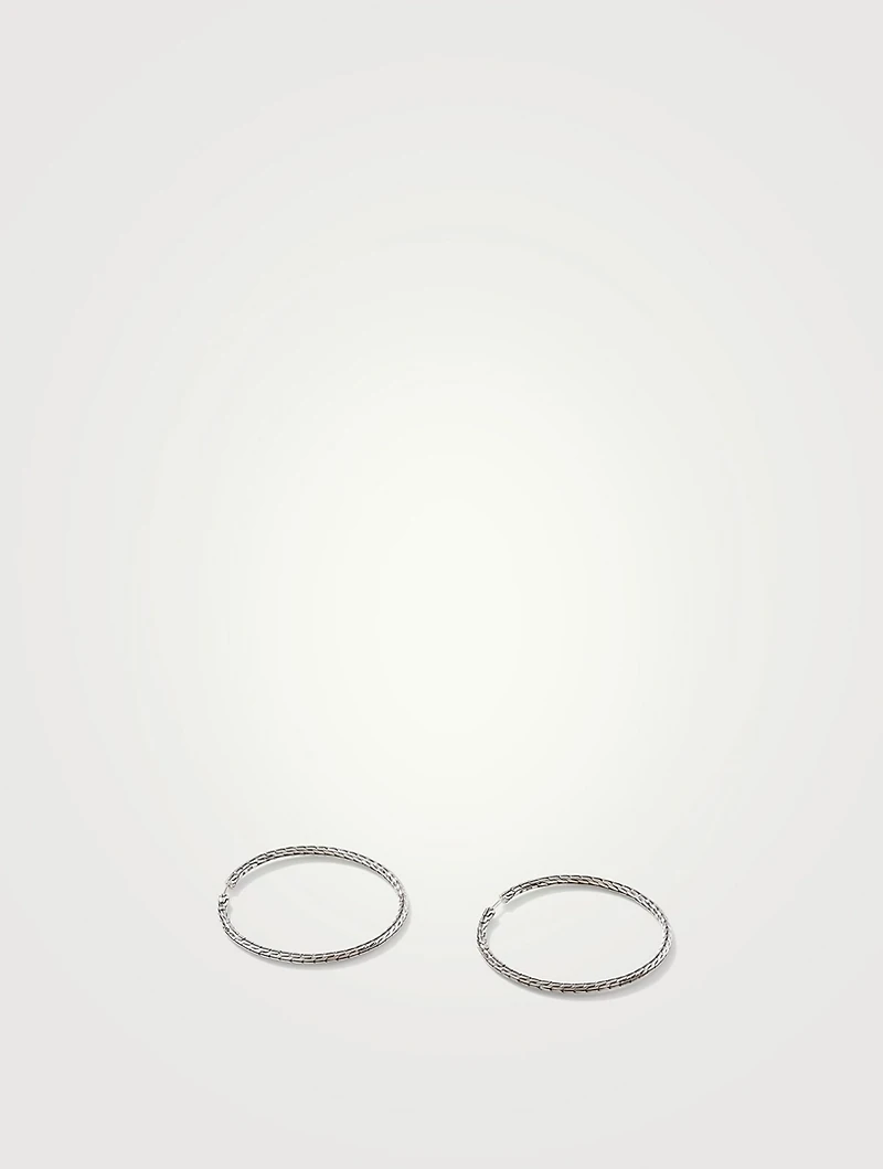 Large Carved Chain Sterling Silver Hoop Earrings