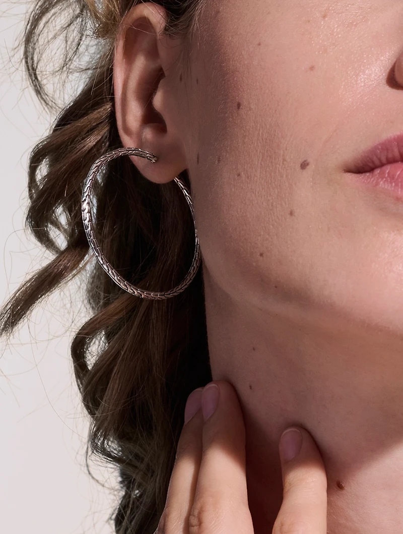 Large Carved Chain Sterling Silver Hoop Earrings