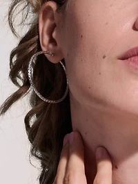 Large Carved Chain Sterling Silver Hoop Earrings