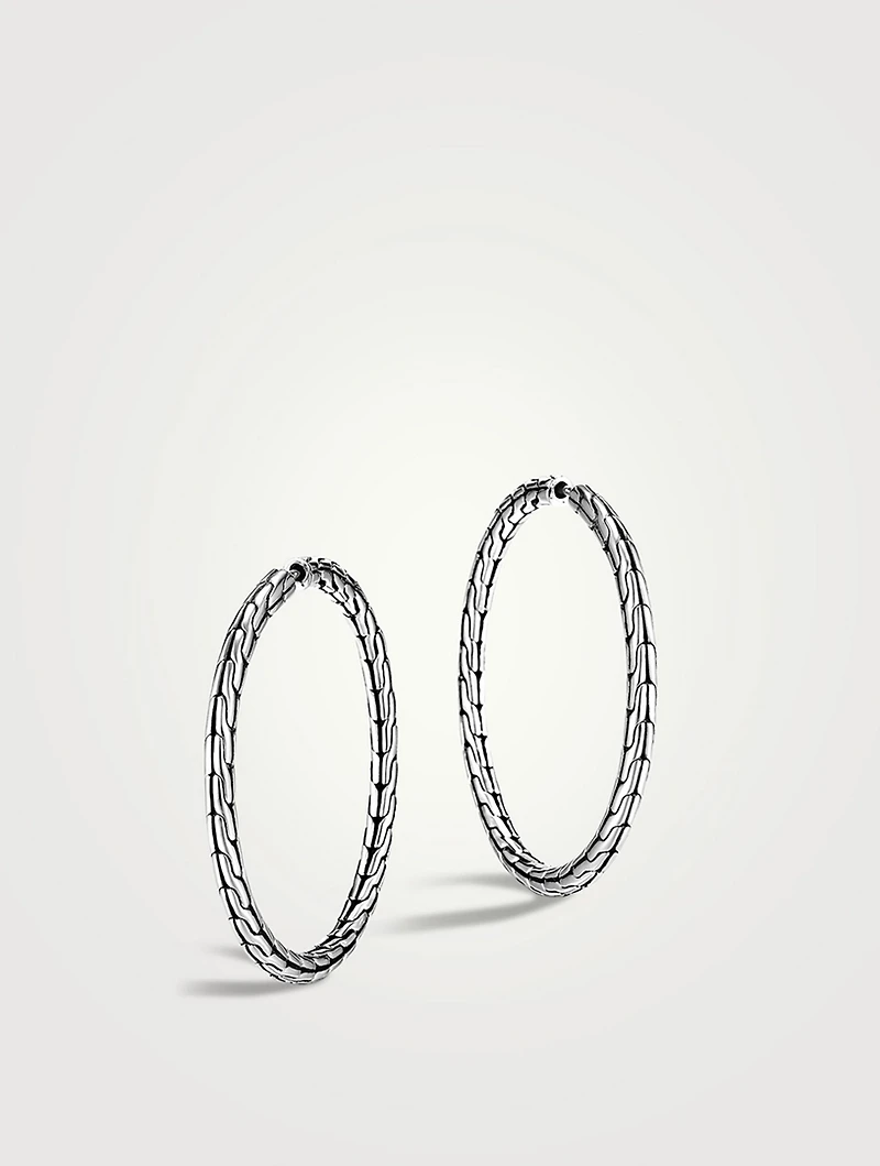 Medium Carved Chain Sterling Silver Hoop Earrings
