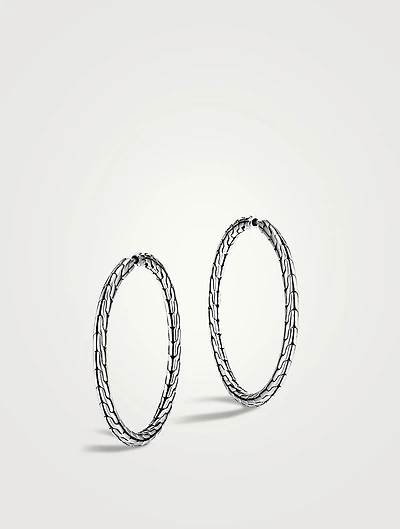 Carved Chain Sterling Silver Hoop Earrings