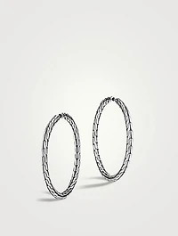 Medium Carved Chain Sterling Silver Hoop Earrings