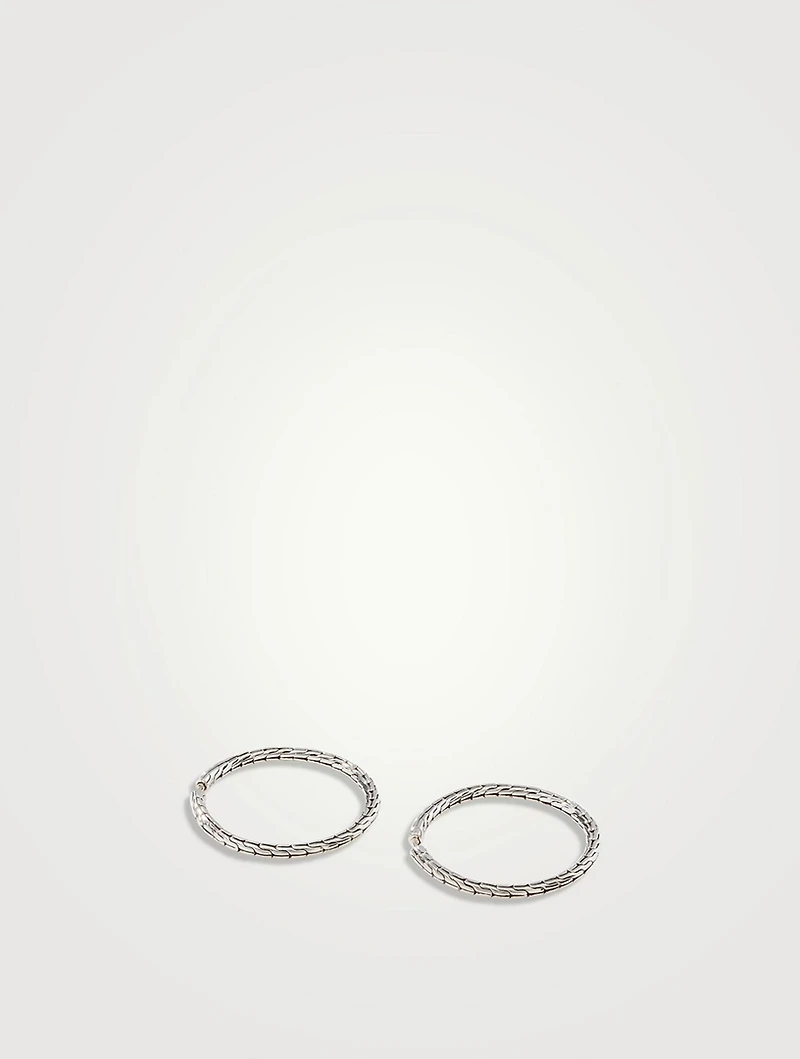 Medium Carved Chain Sterling Silver Hoop Earrings