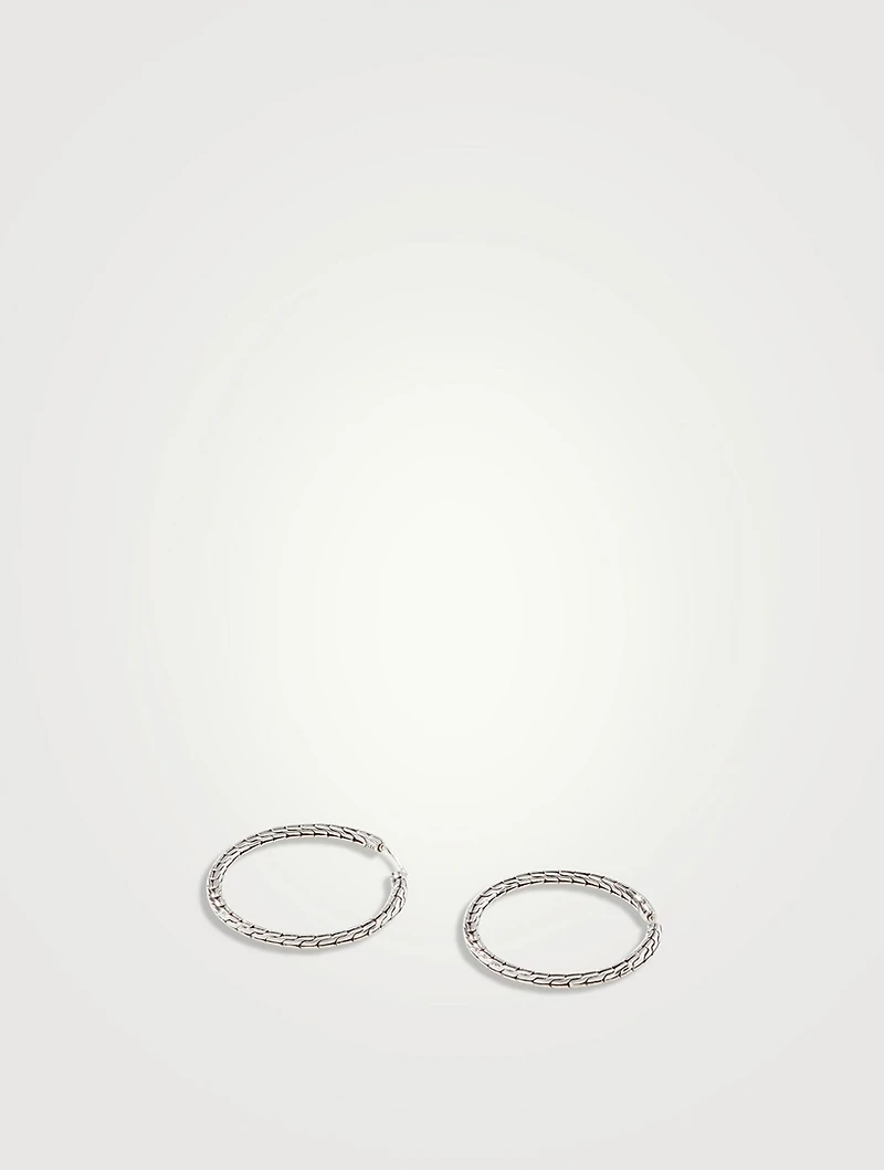 Medium Carved Chain Sterling Silver Hoop Earrings